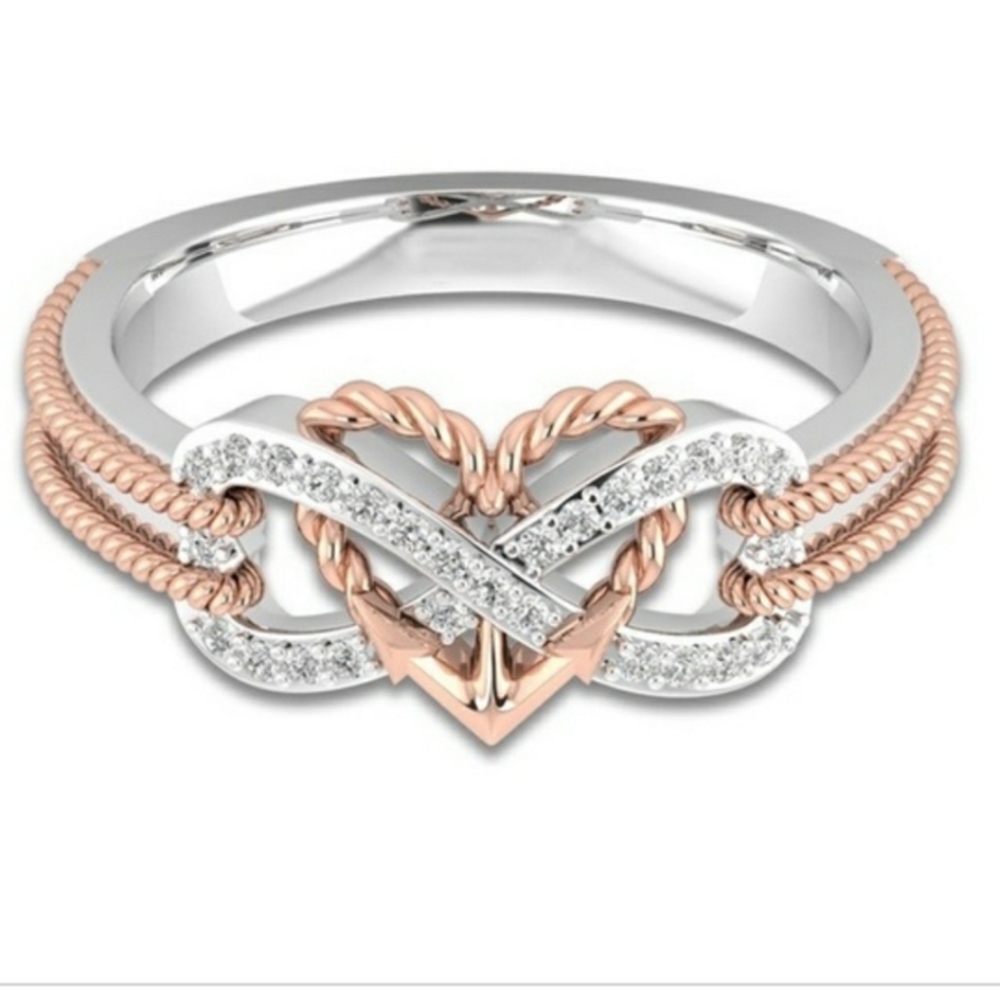 Rose Gold & Silver Infinity Heart Anchor Ring